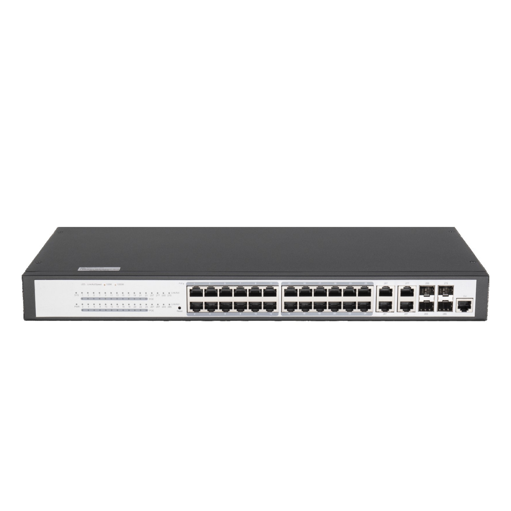 L2 управляемый, 24 PoE (802.3af/at) портов 10/100/1000Мбит/с, 4 Base-X SFP 1000Мбит/с 1U 19’’, 220В, суммарная мощность 370Вт GL-SW-G204-24P