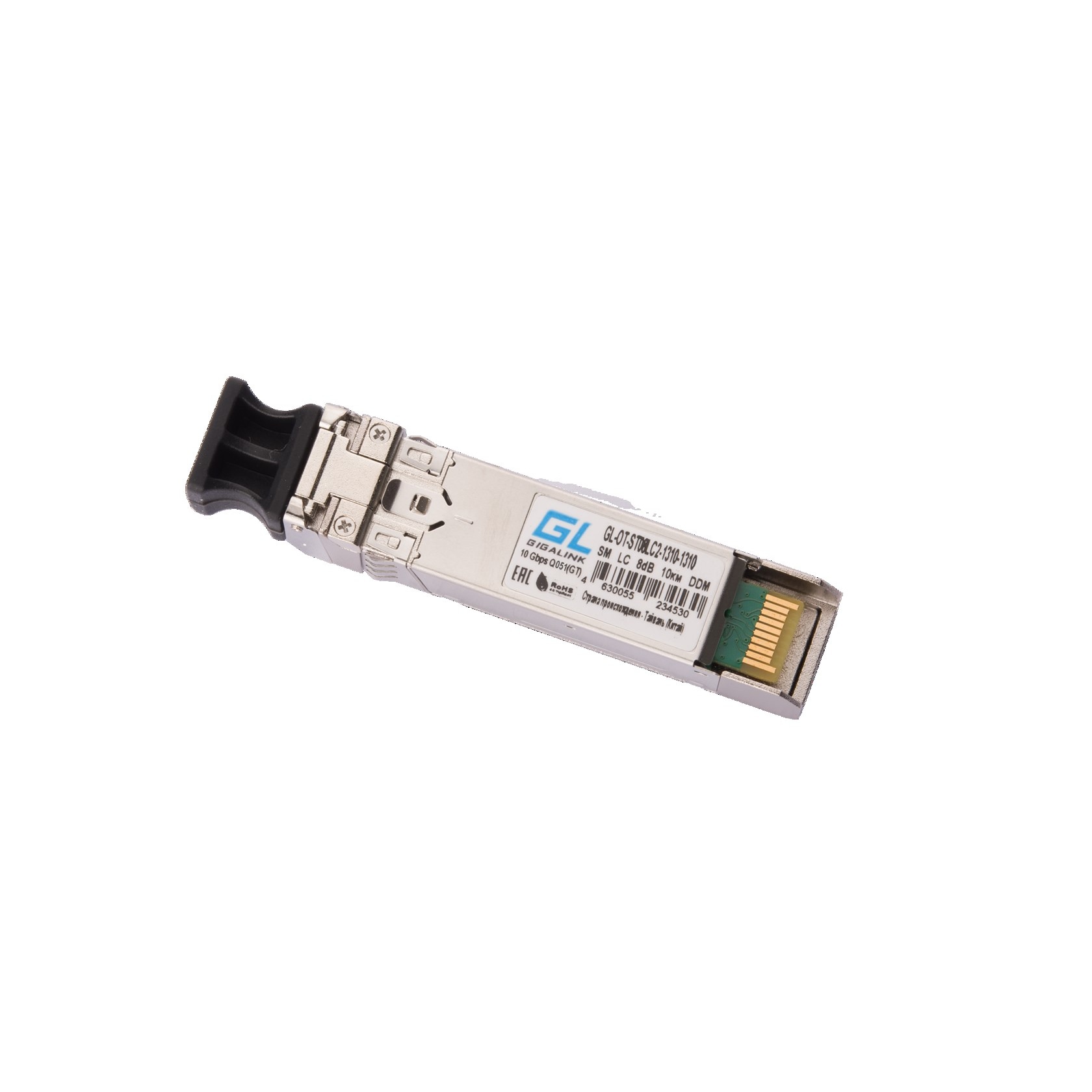Модуль GIGALINK SFP+, 10 Гбит/с, Duplex, 2 ОВ, SM, 2xLC, Tx:1310/Rx:1310 нм, DDM, 8 дБ (до 10 км) GL-OT-ST08LC2-1310-1310