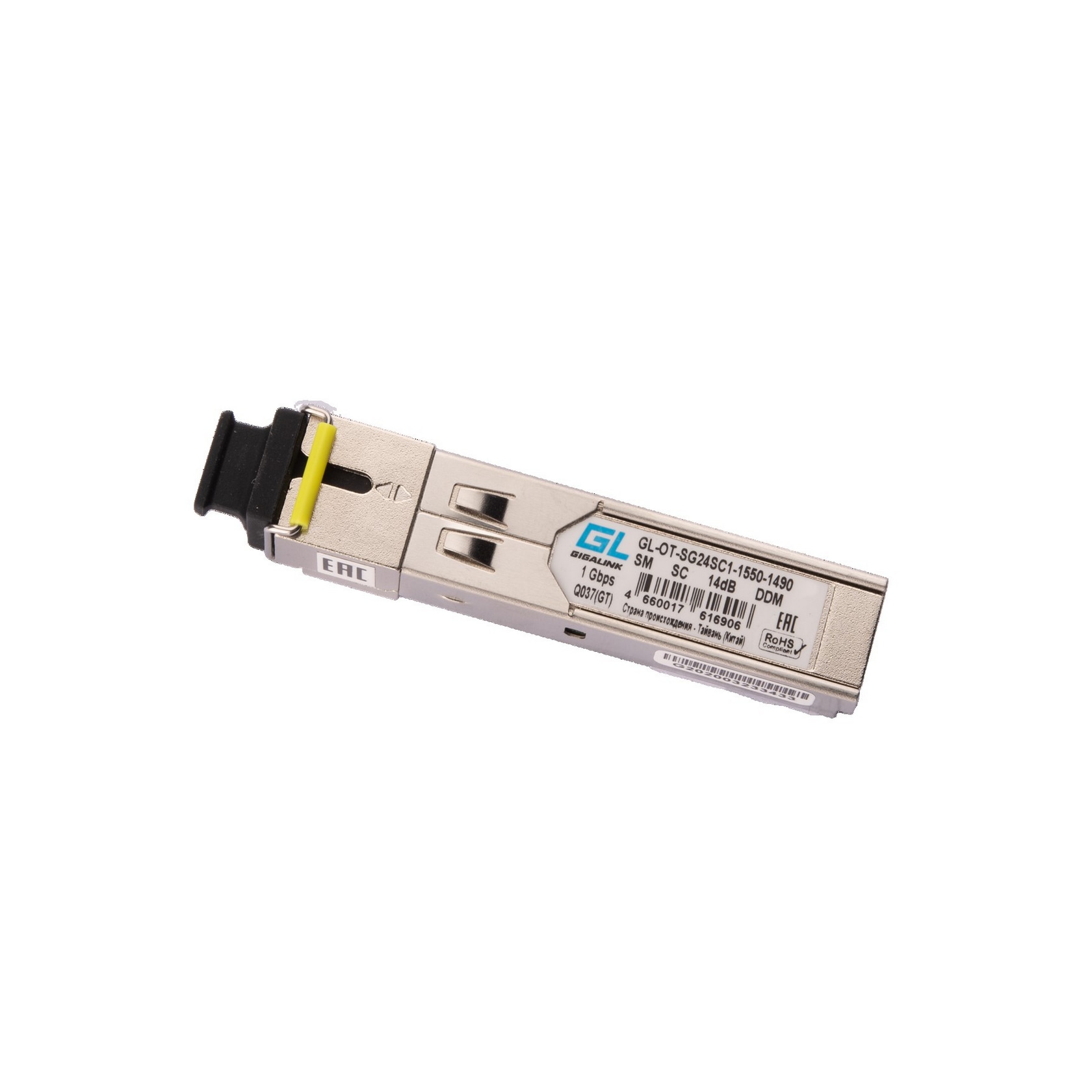 Модуль GIGALINK SFP, 1.25 Гбит/с, WDM, 1 ОВ, SM, 1xSC, Tx:1550/Rx:1490 нм, DDM, 24 дБ (до 80 км) GL-OT-SG24SC1-1550-1490