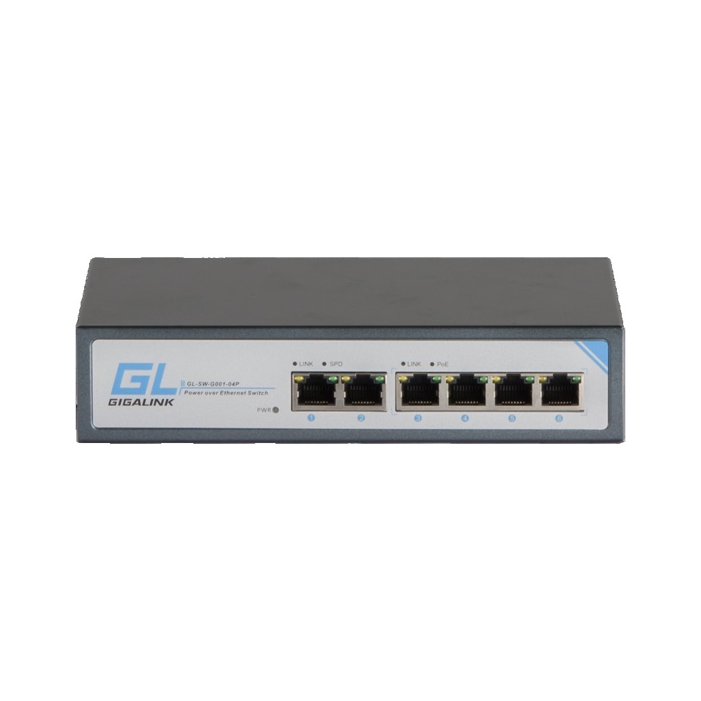 4 PoE (802.3af) порта 1Гб/с, 2 Uplink порт 1Гб/с, 60Вт