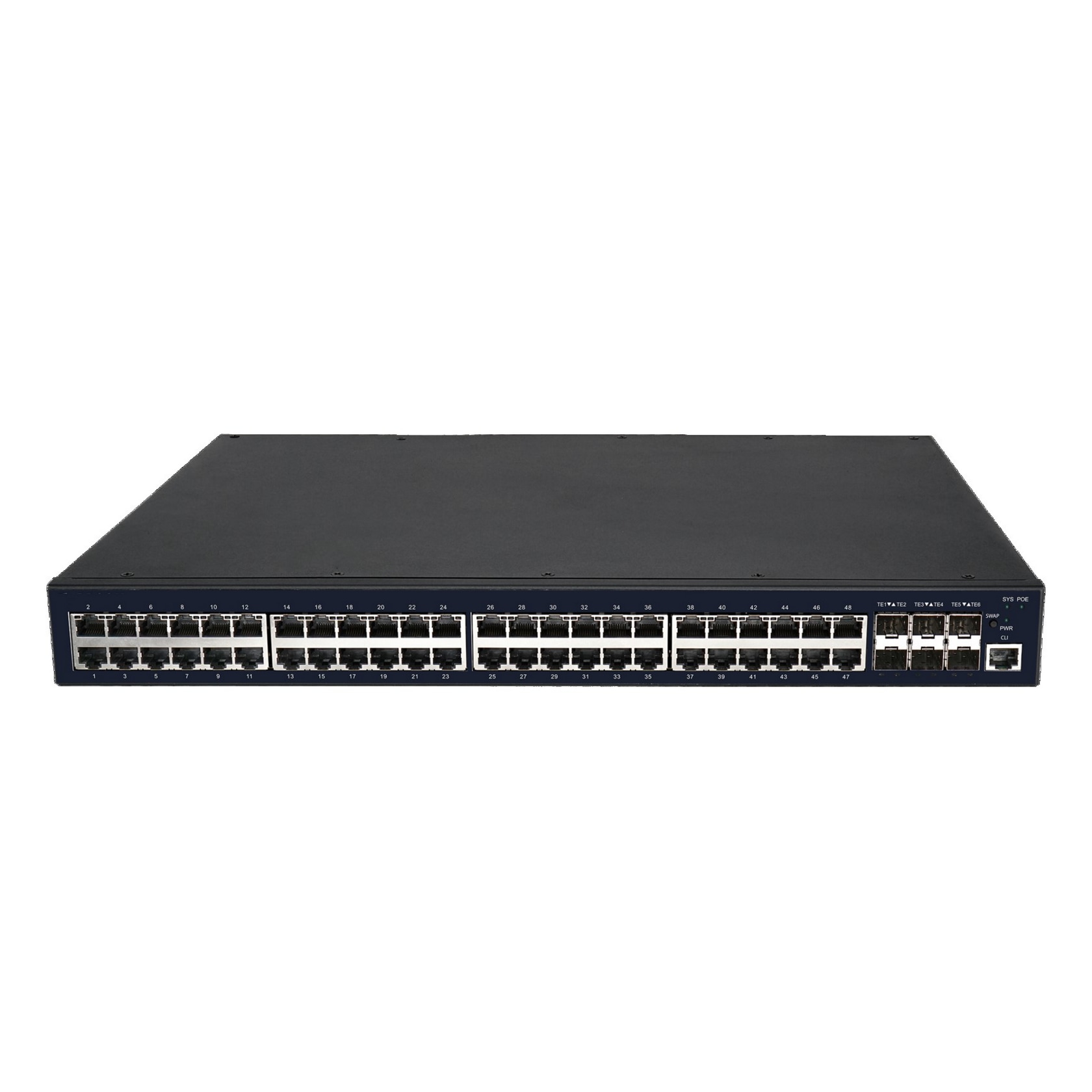 Управляемый PoE коммутатор GIGALINK, L3 Stack, 48*100/1000 Мбит/с BASE-T 802.3af/at, 6*1/10 Гбит/с SFP+, 1* Консольный порт RJ45, PoE 740 Вт (2 блока питания)