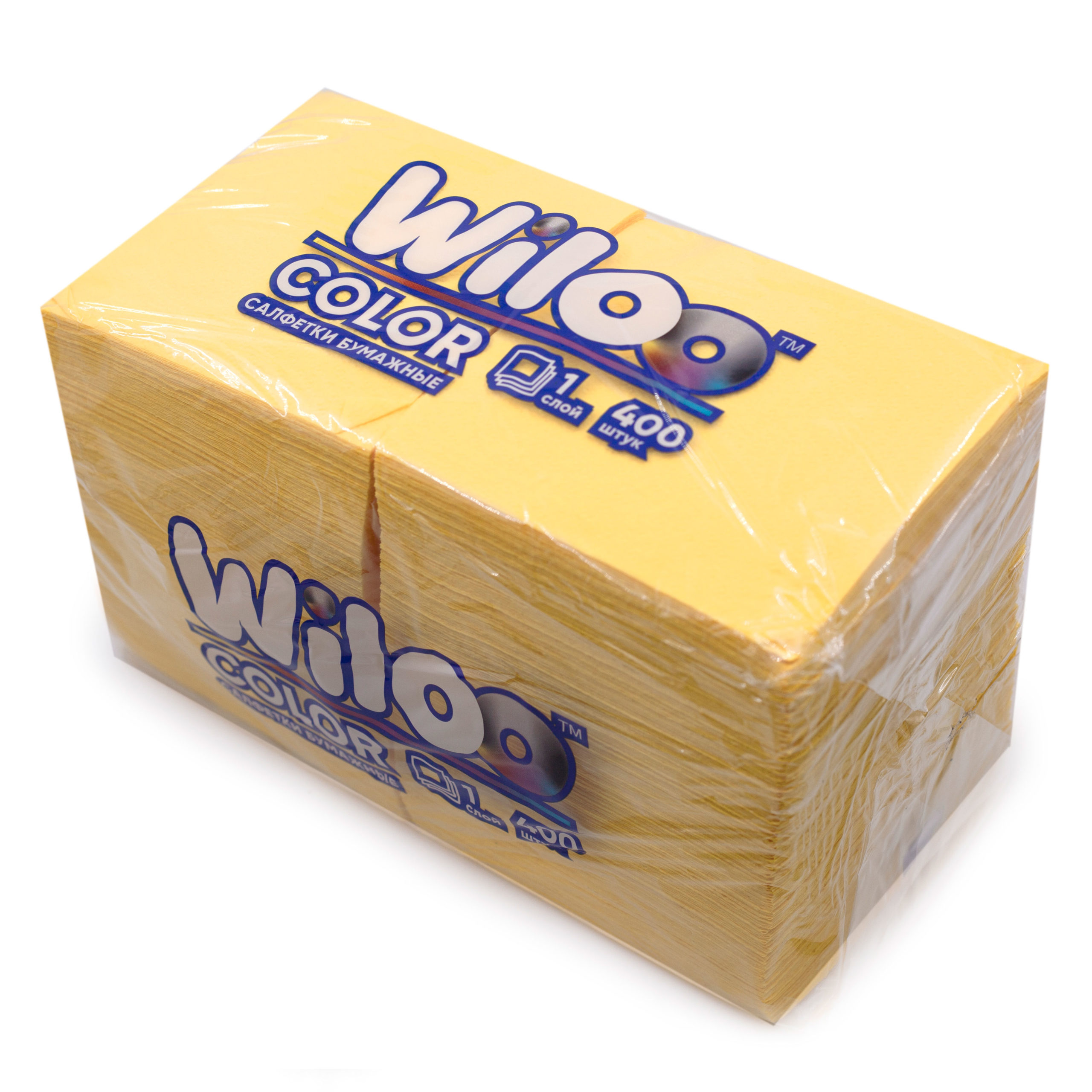 Салфетки бумажные 1сл 400л (24х24см) Wiloo Желтые