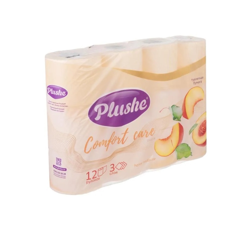 Туалетная бумага 12рул 3сл 15м Plushe Comfort Care Персик