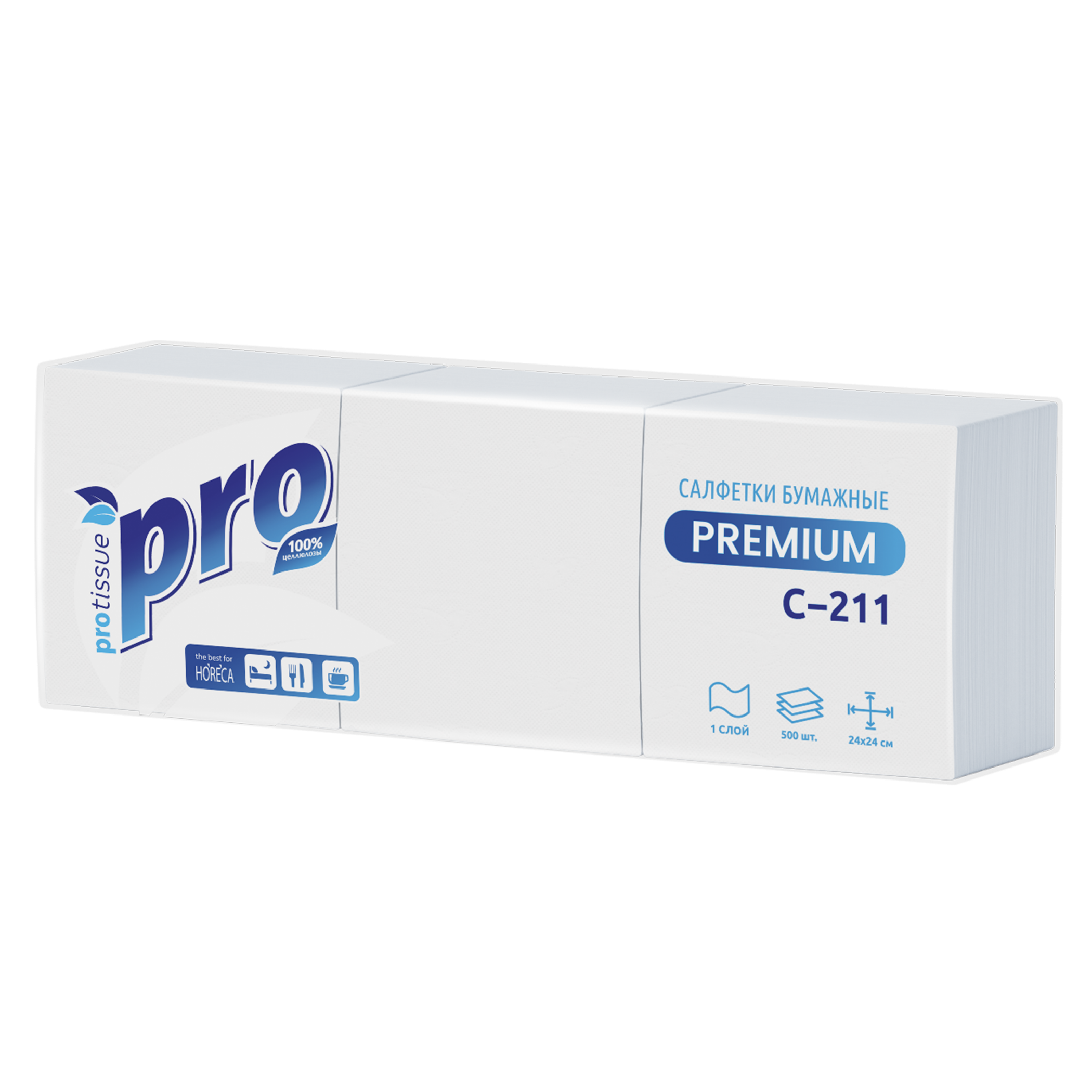 Салфетки бумажные 1сл 500л (24х24см) PROtissue белые (C211)